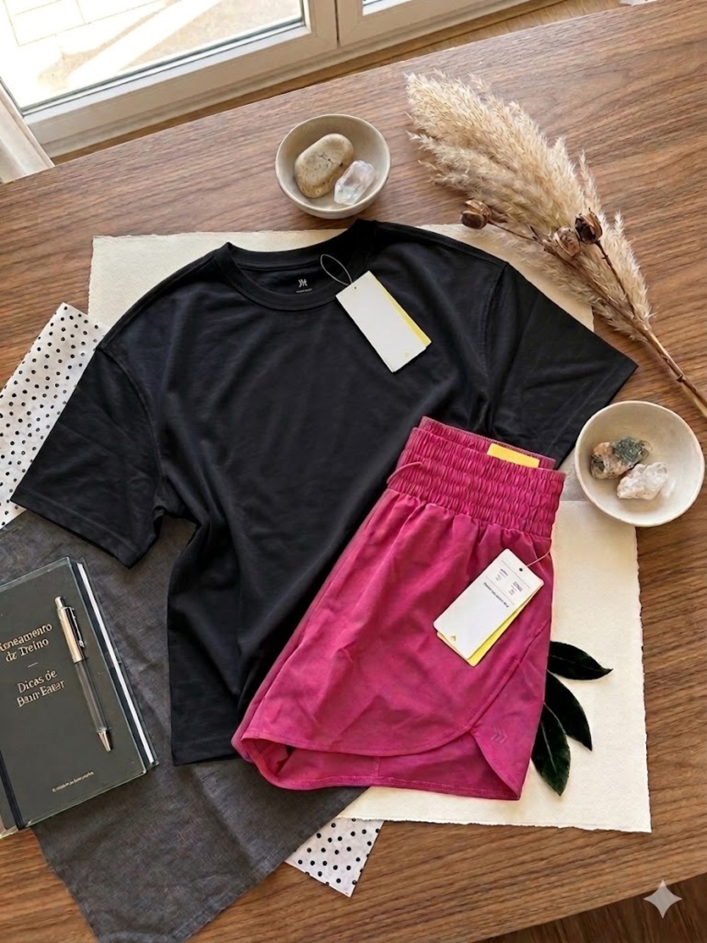All In Motion Matching Set Black Tee Pink Shorts M NWT Athletic Workout Gym